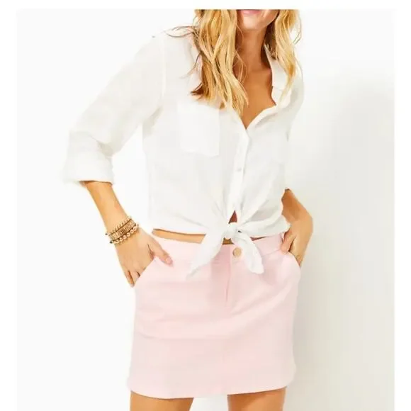 Lilly Pulitzer Colette Denim Skort Skirt Calla Lilly Pink Button Womens Size 12 - Picture 1 of 13